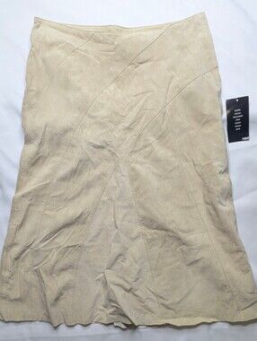 NWT H&M Genuine Suede Leather Flare Skirt Tan Camel A-Line Western Boho Size 10